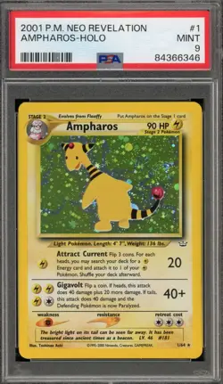 Pokemon Ampharos Neo Revelation Unlimited Holo Rare #1 PSA 9 Mint - Image 1