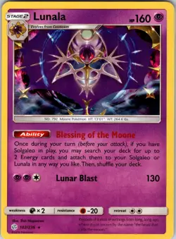 Lunala 102/236 SM - Cosmic Eclipse Pokemon TCG NM Holo - Image 1