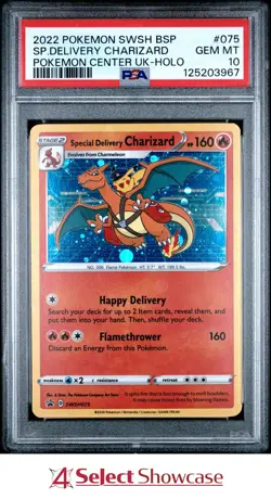 2022 POKEMON SWSH PROMO UK #075 SPECIAL DELIVERY CHARIZARD-HOLO PSA 10 - Image 1