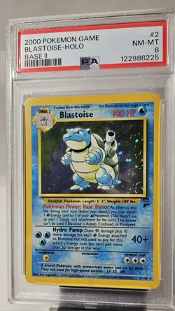 2000 Pokemon Base Set 2 BLASTOISE HOLO with Swirls # 2 PSA - 8 - Image 1