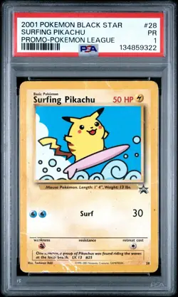 PSA 1 Surfing Pikachu Pokemon League Black Star Promo #28 2001 Pokemon WoTC PR - Image 1
