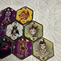 Yu-Gi-Oh! Vintage Takahashi Metal Medallions Hexors Coins Tags Lot of 9 Tokens - Image 3