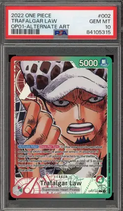 One Piece CCG Trafalgar Law Alternate Art OP01-002 PSA 10 Gem Mint - Image 1