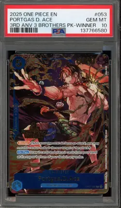 One Piece CCG Portgas.D.Ace 3rd Anniversary Brothers Pk. Winner OP07-053 PSA 10 - Image 1