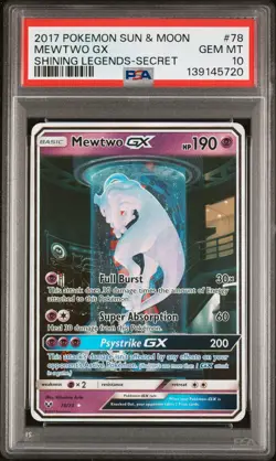2017 POKEMON SUN & MOON SHINING LEGENDS SECRET #78 MEWTWO GX PSA 10 - Image 1