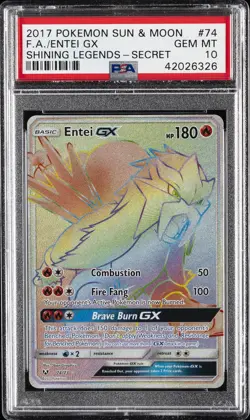 2017 POKEMON SUN & MOON SHINING LEGENDS SECRET #74 FULL ART/ENTEI GX PSA 10 - Image 1