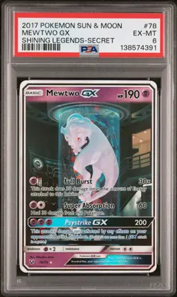 2017 POKEMON SUN & MOON SHINING LEGENDS SECRET #78 MEWTWO GX PSA 6 - Image 1