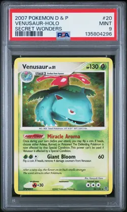 2007 POKEMON DIAMOND & PEARL SECRET WONDERS #20 VENUSAUR-HOLO PSA 9 - Image 1