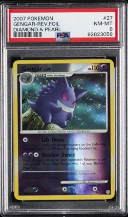 2007 POKEMON DIAMOND & PEARL #27 GENGAR-REVERSE FOIL PSA 8 - Image 1