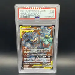 Pokemon Unbroken Bonds 2019 TCG Marshadow Machamp GX Full Art Card 198/214 PSA 8 - Image 1