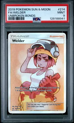 2019 Pokemon Sun & Moon Unbroken Bonds #214 Full Art Welder PSA 9 - Image 1