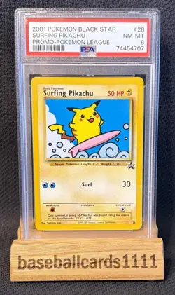 2001 POKEMON PROMO BLACK STAR POKEMON LEAGUE #28 SURFING PIKACHU PSA 8 P1 - Image 1