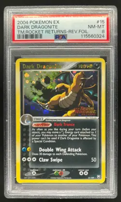 2004 Pokemon EX Team Rocket Returns Dark Dragonite Reverse Holo #15/109 PSA 8 - Image 1