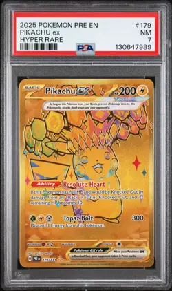 2025 POKEMON PRE EN-PRISMATIC EVOLUTIONS HYPER RARE #179 PIKACHU EX PSA 7 - Image 1
