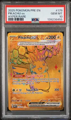 2025 POKEMON PRE EN-PRISMATIC EVOLUTIONS HYPER RARE #179 PIKACHU EX PSA 10 - Image 1