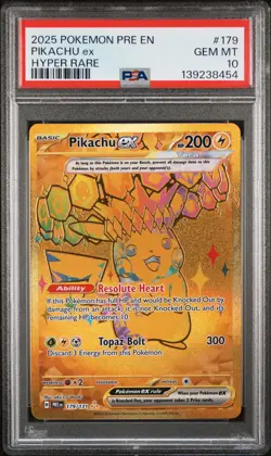 2025 POKEMON PRE EN-PRISMATIC EVOLUTIONS HYPER RARE #179 PIKACHU EX PSA 10 - Image 1