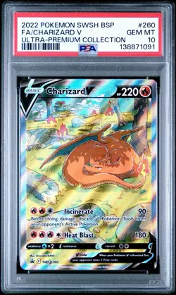2022 POKEMON SWSH BLACK STAR PROMO #260 FULL ART/CHARIZARD V PSA 10 - Image 1