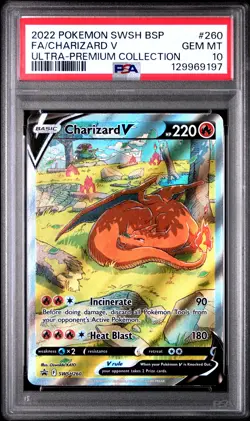 2022 POKEMON SWSH BLACK STAR PROMO #260 FULL ART/CHARIZARD V PSA 10 - Image 1