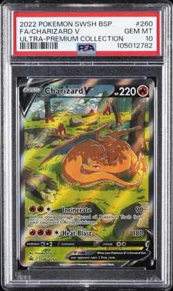 2022 POKEMON SWSH BLACK STAR PROMO #260 FULL ART/CHARIZARD V PSA 10 - Image 1