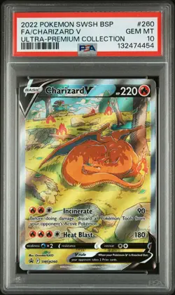 2022 POKEMON SWSH BLACK STAR PROMO #260 FULL ART/CHARIZARD V PSA 10 - Image 1