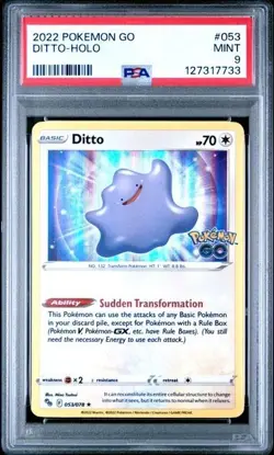 Pokemon TCG Ditto Holo Rare Card 2022 Pokemon Go #053/078 PSA 9 - Image 1