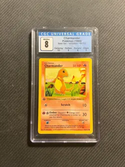 CGC 8 Charmander Pokemon Card 1st Edition Base Shadowless - Image 1