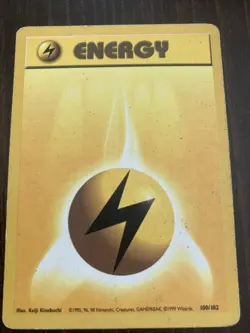 Lightning Energy 100/102 Base Set Rare Vintage 1999 Pokemon Card Yellow - Image 1