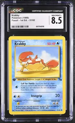 CGC NM-MT+ 8.5 Pokemon Krabby 51/62 1999 Fossil 1st Edition - Image 1