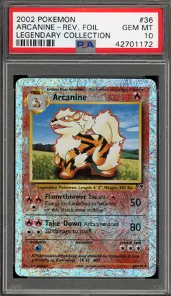 Pokemon Arcanine Legendary Coll. Reverse Holo #36 PSA 10 Gem Mint - Image 1