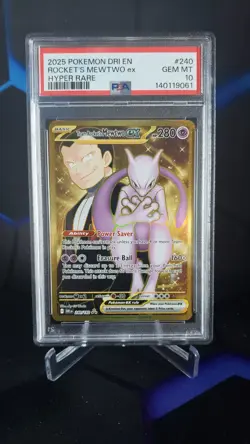 2025 POKEMON DRI EN-DESTINED RIVALS HYPER RARE TEAM ROCKET'S MEWTWO EX PSA 10 - Image 1