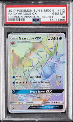 2017 POKEMON SUN & MOON CRIMSON INVASION SECRET #112 FULL ART/GYARADOS GX PSA 10 - Image 1