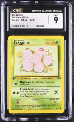 CGC MINT 9 Pokemon Exeggcute 52/64 1999 Jungle 1st Edition - Image 1