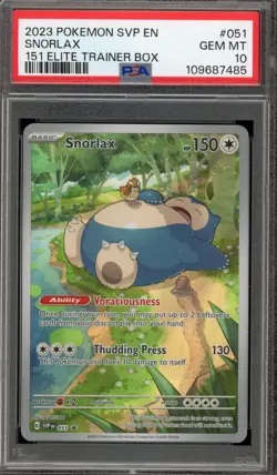 Pokemon Snorlax 151 ETB Promo SVP EN 051 PSA 10 Gem Mint - Image 1