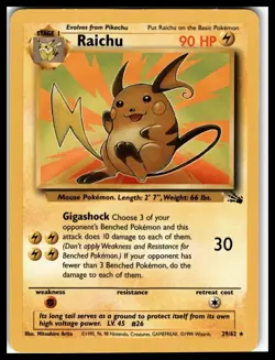 Raichu Pokemon TCG 29/62 Unlimited Fossil Non Holo Rare Vintage LP - Image 1