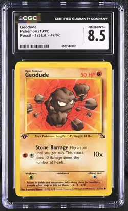 CGC NM-MT+ 8.5 Pokemon Geodude 47/62 1999 Fossil 1st Edition - Image 1