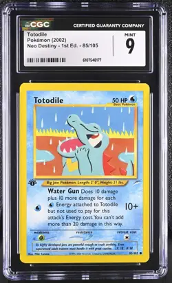 CGC MINT 9 Pokemon Totodile 85/105 2002 Neo Destiny 1st Edition - Image 1