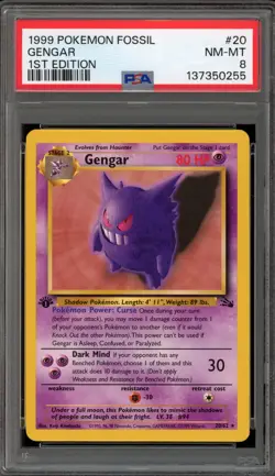 Pokemon Gengar Fossil 1st Edition NON Holo Rare #20 PSA 8 - Image 1