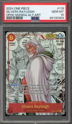 One Piece CCG Silvers Rayleigh Manga Alternate Art OP08-118 PSA 10 Gem Mint - Image 1