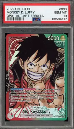 One Piece CCG Monkey.D.Luffy Alternate Art Errata OP01-003 PSA 10 Gem Mint - Image 1