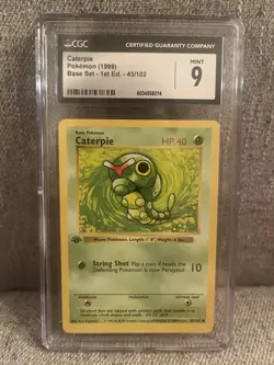 Pokemon Caterpie 045/102 Base Set Shadowless 1st First Edition Card CGC 9 - Image 3