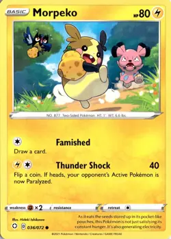 Morpeko (036) Common Shining Fates 036/072 Pokemon Card TCG - Image 1