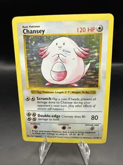 Chansey 3/102 Base Set Shadowless Holo Rare Vintage WOTC Pokemon Card - Image 1
