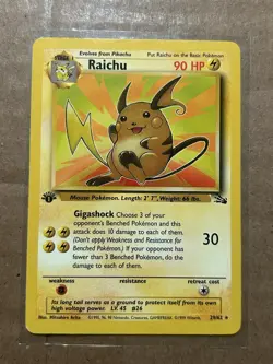 Raichu 29/62 Fossil 1st Edition Non Holo Rare Pokemon Card MP - Image 1