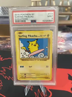 Pokemon TCG Surfing Pikachu XY Evolutions Card 111/108 Secret Rare, PSA 9 Mint - Image 1