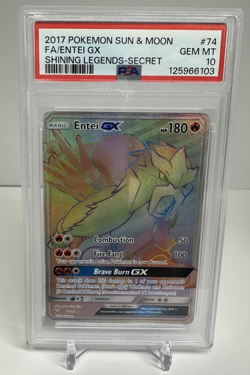 Pokemon PSA 10 Entei 74/73 GX Full Art Rainbow/Hyper Rare Shining Legends Card - Image 1