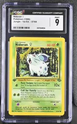 CGC MINT 9 Pokemon Nidoran 57/64 1999 Jungle 1st Edition - Image 1