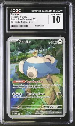 CGC 10 GEM MINT Snorlax 051 Scarlet Violet 151 ETB Black Star Promo Pokemon - Image 1