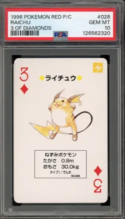 Pokemon Red Playing Cards Raichu 3 of Diamonds #026 PSA 10 Gem Mint - Image 1
