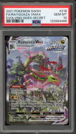 Pokemon Rayquaza VMAX Evolving Skies Secret Rare Full Alt Art #218 PSA 10 - Image 1