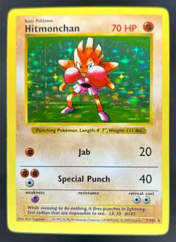 1999 Pokemon Shadowless Hitmonchan Holo #7/102 - Image 1